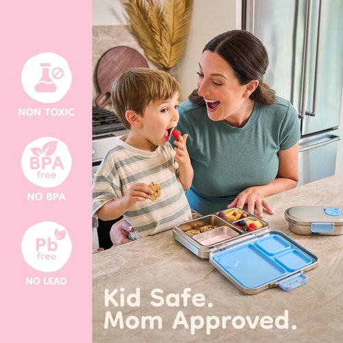 Good Bare Stainless Steel Snack Container for Kids – 2 Compartment Metal Bento Box, Leakproof, Non-Toxic, Easy-Open Latch, Dishwasher Safe, Small Snack Pack, Perfect for On-the-Go (Sweet Pink)