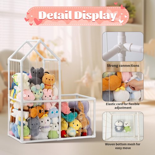 ROMAGIO Stuffed Animal Storage,Large PVC Stuffed Animal Zoo Plushies Storage Plush Toy Organizer Stuffed Plush Holder for Kids Room Bedroom Playroom Nursery(White)
