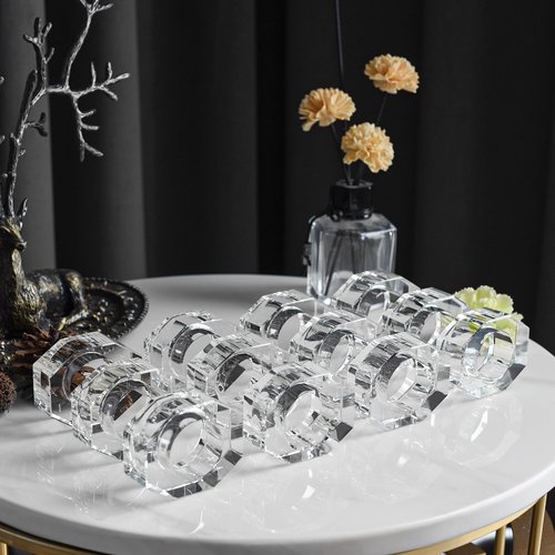 Marvala Crystal Napkin Rings, Elegant Table Decor Holders for Wedding, Christmas, Thanksgiving, Holiday Dining, 12 Pack