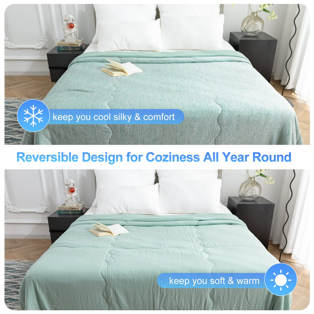 CHOSHOME Cooling Comforter Twin Size, Cooling Blanket with Q-Max 0.45 Arc-Chill Cooling Fiber for Hot Sleeper and Night Sweats, Cool Soft Thin Breathable Summer Comforter for Bed, (60" x 90", Green)