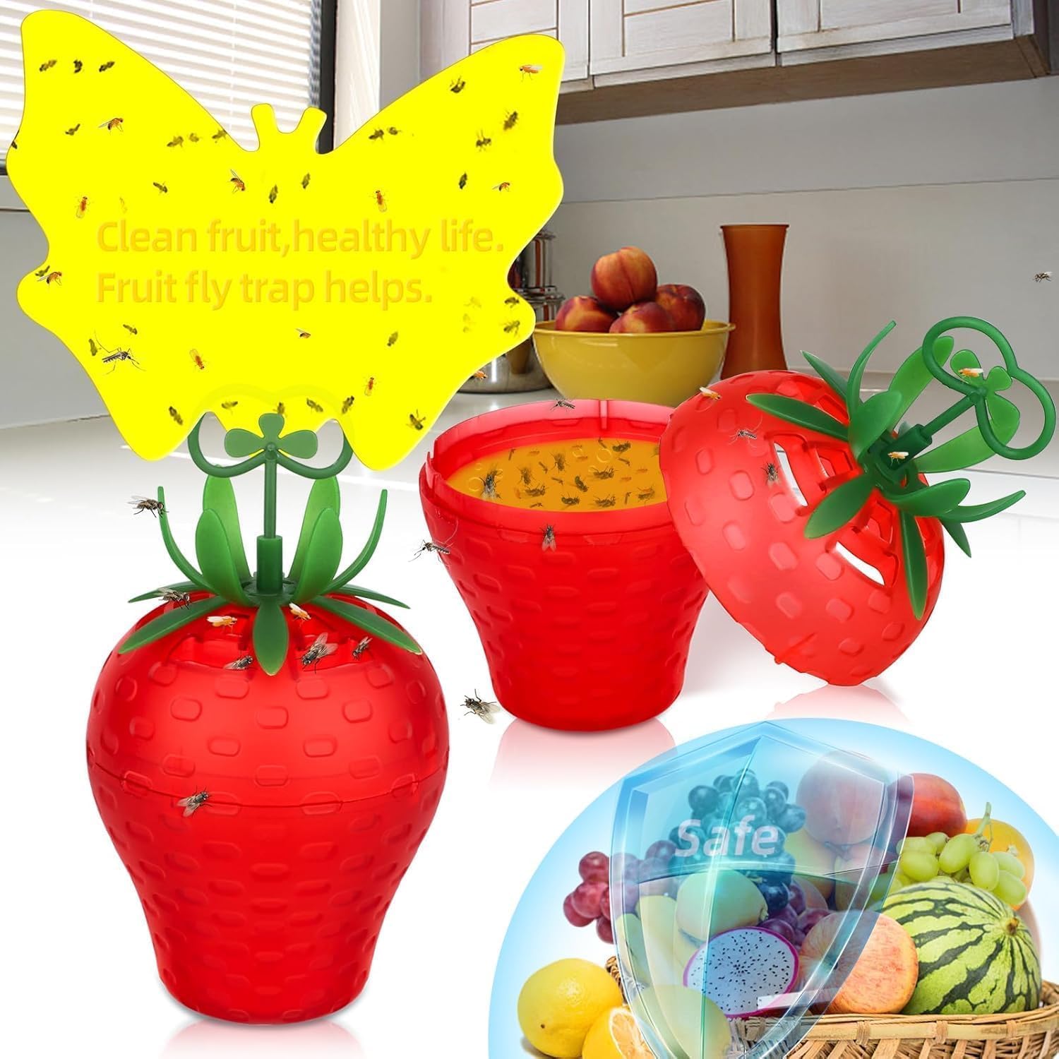 Skiennix Fruit Fly Traps - Effective Indoor Gnat Killer | Safe for Pets & People, Durable Sticky Design