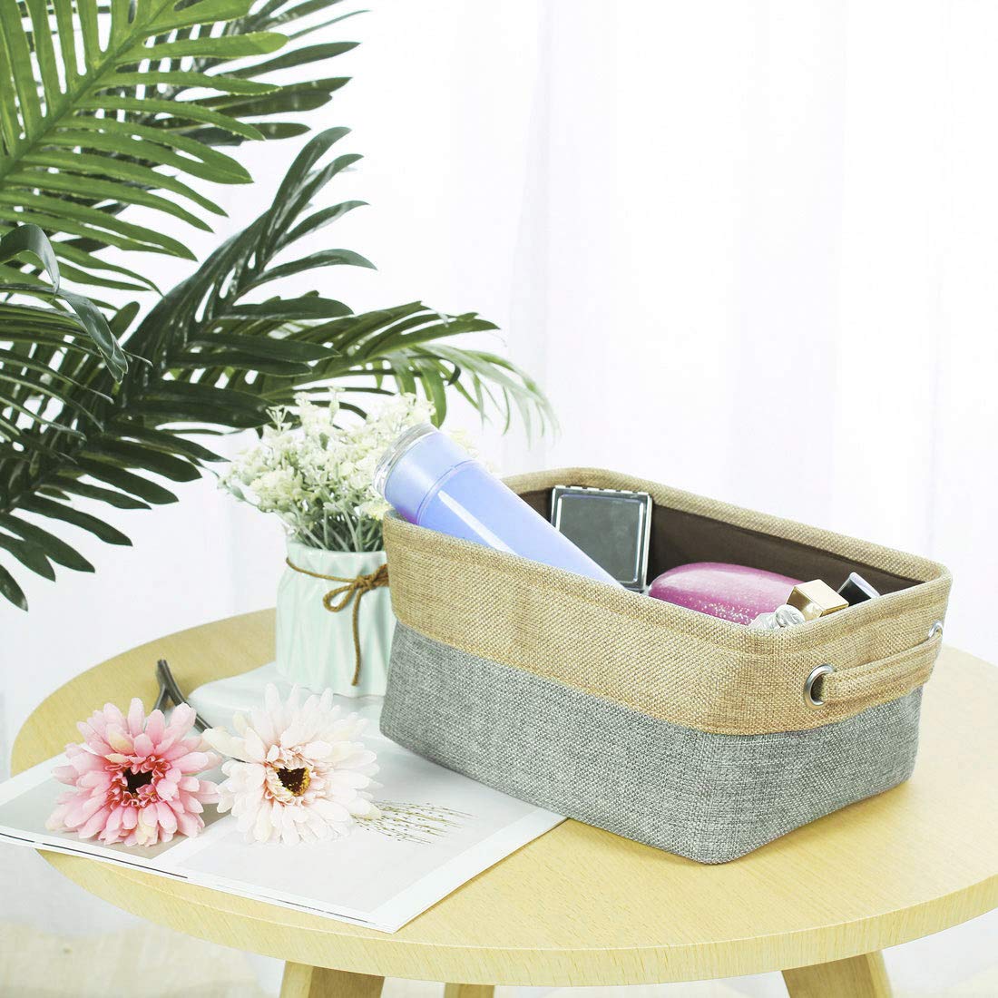 uxcell Collapsible Fabric Storage Basket Bins with Dual Handles, Foldable Toy Bins for Laundry Clothes Storage, Home Organizer for Bedroom Office Closet Shelves Gray Small