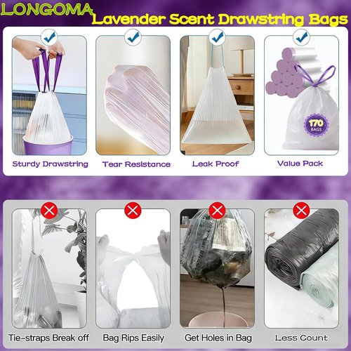 Febreze Lavender Scented Trash Bags - 4 Gallon Drawstring | 170 Count Odor-Resistant Liners for Home