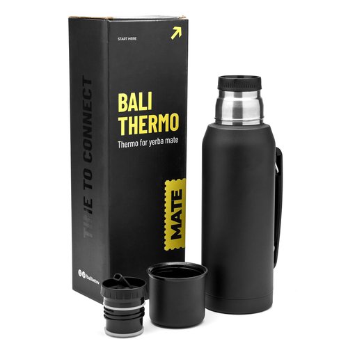 BALIBETOV Thermal Flask for mate - Vacuum Insulated With Double Stainless Steel Wall - BPA Free - A Thermic Bottle Specially Designed for Use With Mate Cup or Mate Gourd (Black, 33.8 OZ)
