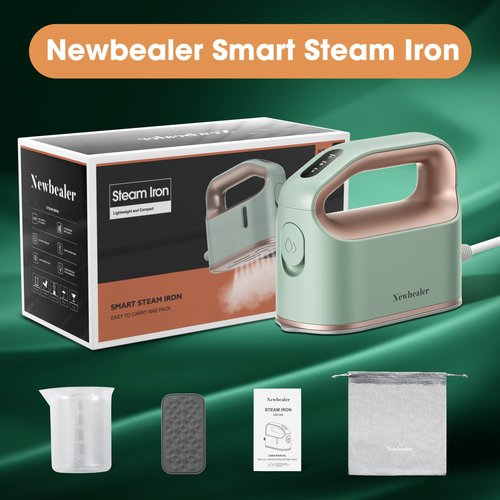 Newbealer Smart Steam Iron for Clothes, Mini Heat Press, 1200W Professional-Grade Turbocharged 3 Steam & 3 Dry Heat Modes, 45s Heat-Up, Auto-Off, Nonstick Soleplate for Home/RV/Hotel (Mint Green)