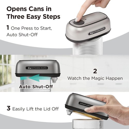 Kitchen Mama Orbit One Electric Can Opener - Hands-Free, USB-C Rechargeable, Smooth Edge for Large Cans
