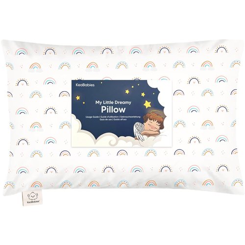 Jolly Rainbow Toddler Pillow - Soft & Breathable Organic Cotton Travel Pillowcase | 13x18 Inches for Kids 2-5 Years