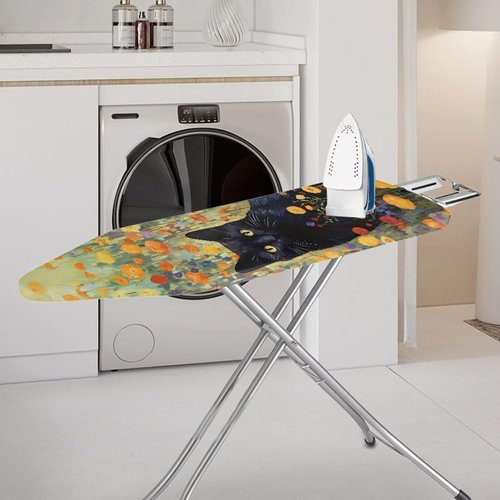 GLENLCWE Black Cat Floral Ironing Board Cover Standard Sizes 15x54 Inch,Cute Cat Print Iron Board Cover Replacement Protector with Elastic Edge and Hook and Loop