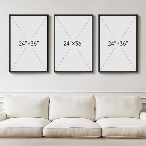 Large Framed Abstract Nature Landscape Wall Art - Set of 3 Modern Canvas Prints | 24x36 Inch Green Lake Decor