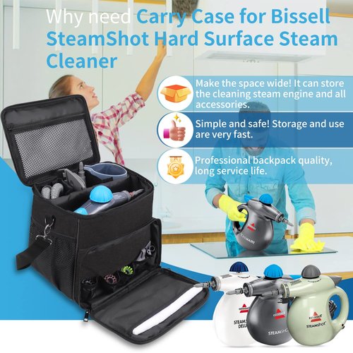 Keureedg Carry Case Compatible with Bissell SteamShot Hard Surface Steam Cleaner 39N7V/39N7A, Adjustable Compartments Steam Cleaner Storage Bag with Extra Pockets for Accessories