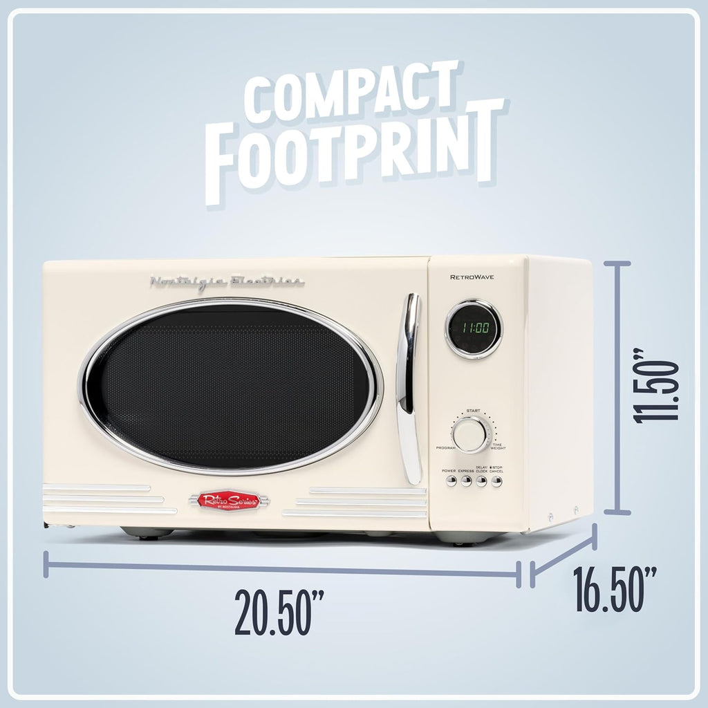 Nostalgia Retro Microwave Oven - 800-Watt Power - 0.9 Cu Ft - 12 Pre-Programmed Settings - Ivory Finish