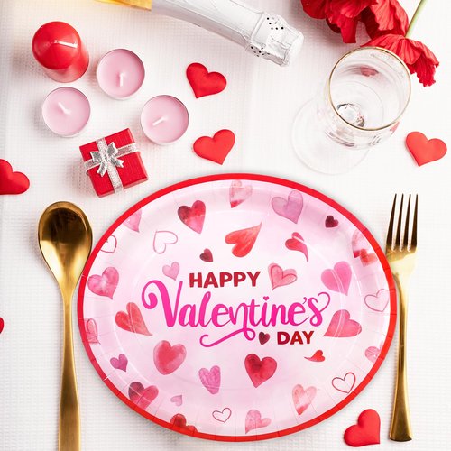 ceiba tree Valentines Day Oval Paper Plates 30Pcs Pink Red Heart Oval Paper Plates Disposable Tableware Dinnerware Set Happy Valentine's Day Party Supplies