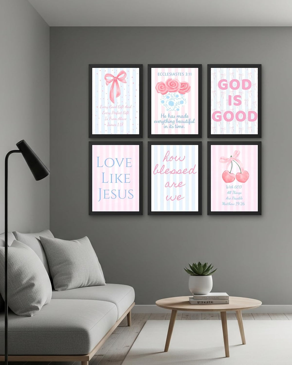 Coquette Bow Wall Art Decor - Inspirational Christian Posters for Teens | Set of 6, 8 x 10 Inch (Unframed)