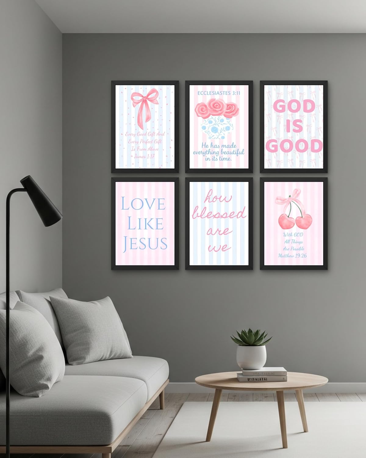 Coquette Bow Wall Art Decor - Inspirational Christian Posters for Teens | Set of 6, 8 x 10 Inch (Unframed)