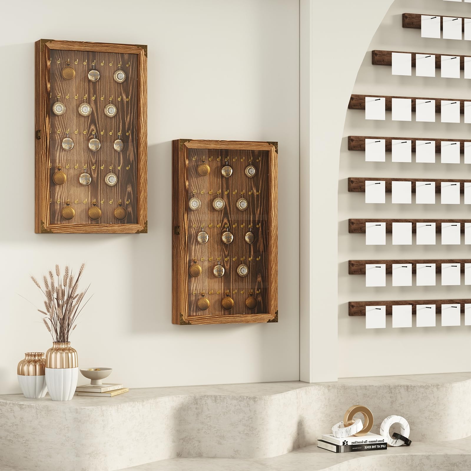 bimiti Wall-Mounted Keychain Display Case - 5-Tier Organizer Shelf for Large Capacity Storage, Perfect for Pocket Watches, Fishing Lures, Collectibles & Home/Office Decor