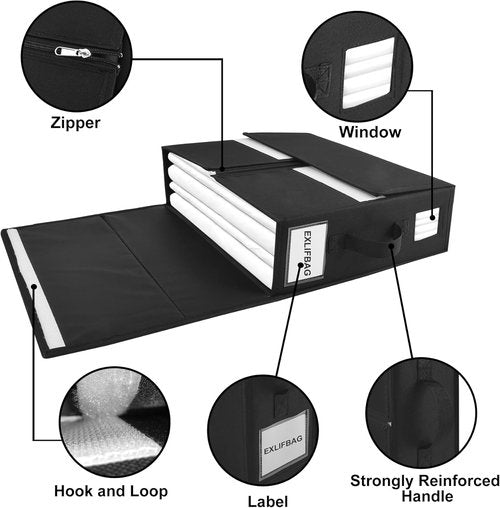 EXLIFBAG Sheet Organizers - Foldable Storage for Linen Closet | XL Black Bedding Container (Queen & King Size)