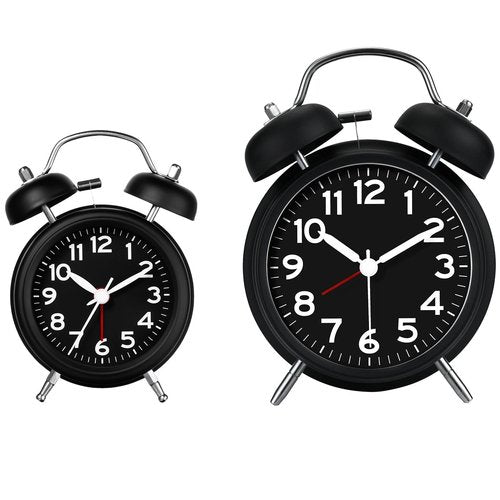 AKCISOT Loud Alarm Clock for Heavy Deep Sleepers,3 Inches Analog Metal Twin Bell Clocks Battery Operated with Backlight for Bedroom Bseide, Old Fashioned for Desk Home Decoration (Black)