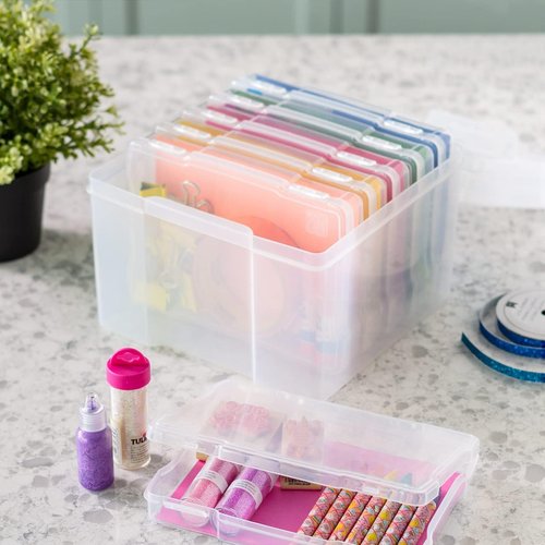 IRIS USA Photo Organizers - 5" x 7" Storage Box with Handle & 6 Inner Cases for Easy Organization - Clear