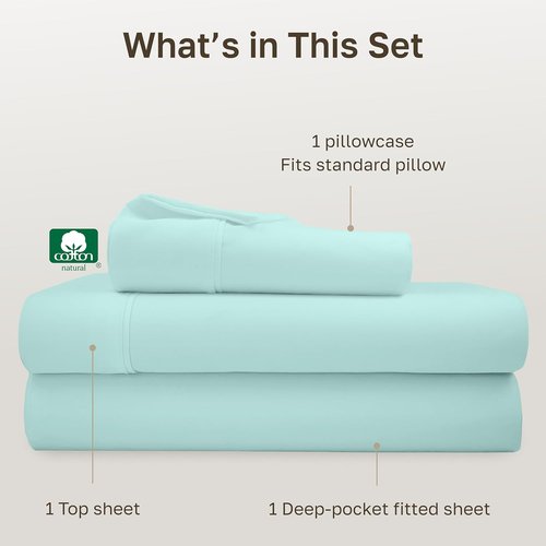 California Design Den Twin XL Bed Sheets Set - 100% Soft Cotton, 400 Thread Count, Award-Winning Sateen Finish, Seafoam