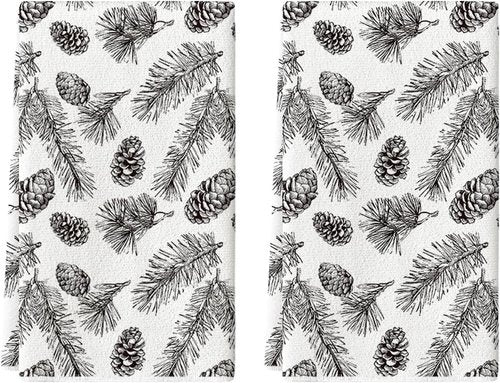 Artoid Mode Kitchen Towels - Brown Pinecone & Pine Branch Design | 18x26 Inch Set of 2 for Farmhouse Decor