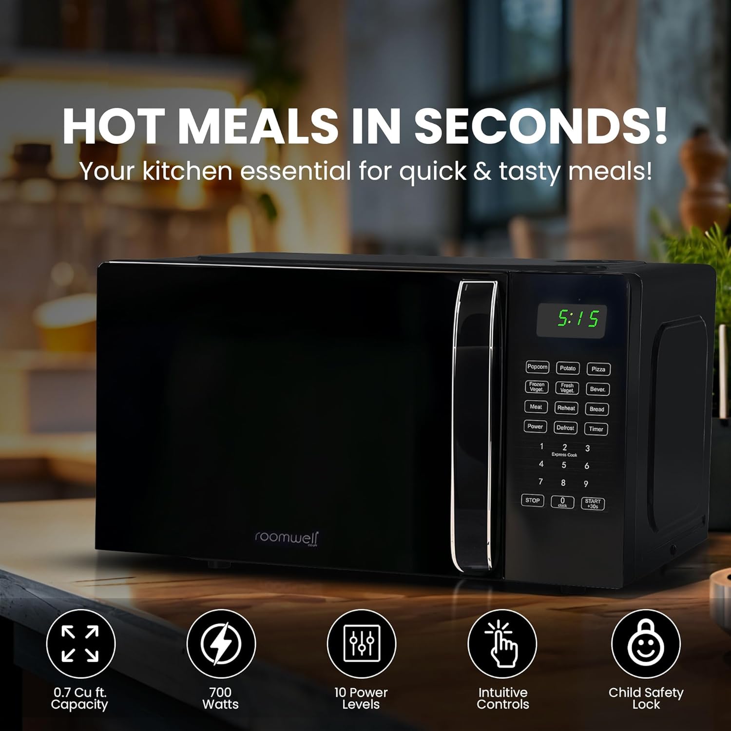 Skiennix 0.7 Cu Ft Microwave - Compact Black Mini Oven with Digital Display & Auto Defrost Function
