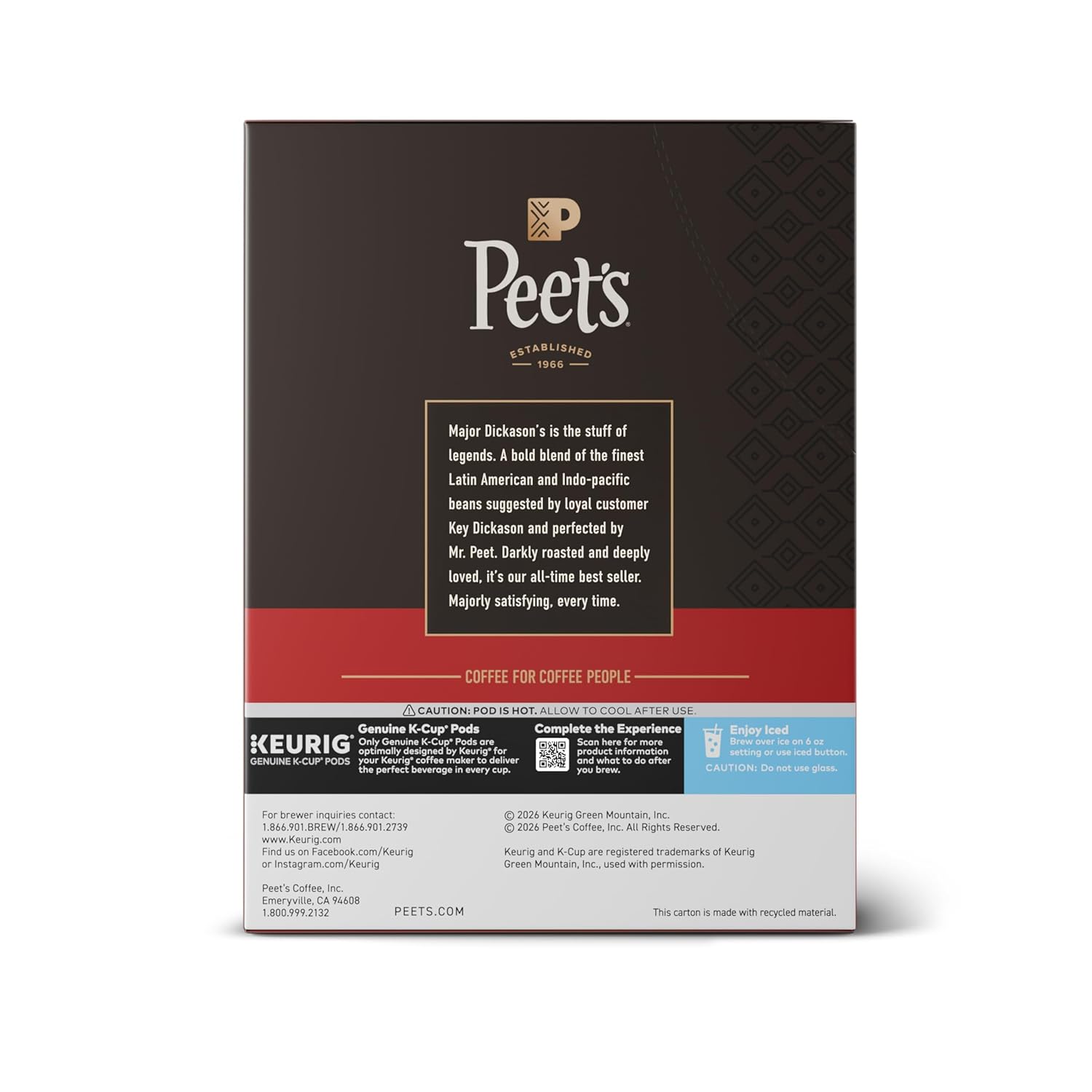 Peet's Coffee Dark Roast K-Cup Pods - 100% Arabica Major Dickason's Blend, 88 Count (4 Boxes)