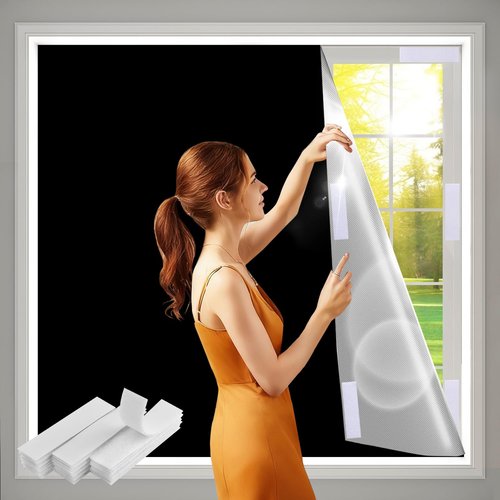 100% Blackout Curtains for Bedroom 57x118 inch,Removable Cuttable No Drill Blackout Shades,Portable Temporary Black Out Window Cover,Black Out Blinds for Nursery,Dorm,Travel,RV or Renter Use