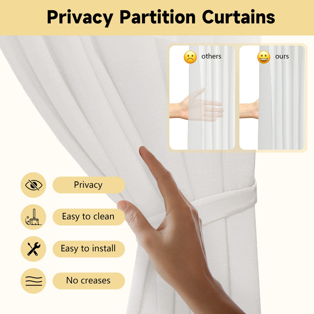 Gtouse Privacy Curtains for Room Divider, Metal Support Wall Mounted Privacy Curtain, U-Shape Portable Room Divider Curtains for Fitting Room Beauty Salon Bedroom and Hospital,1 Panel, 8.53ft (White)