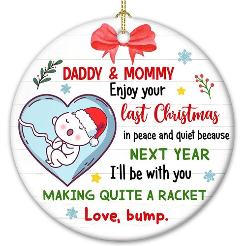 ZAGKOO New Parents Christmas Ornament 2025 - First Time Dad, Mom Gifts, Expecting Baby, Pregnancy Announcement, Bumps First Christmas - Merry Xmas Mommy and Daddy - Pregnant Ornament Decoration 2025