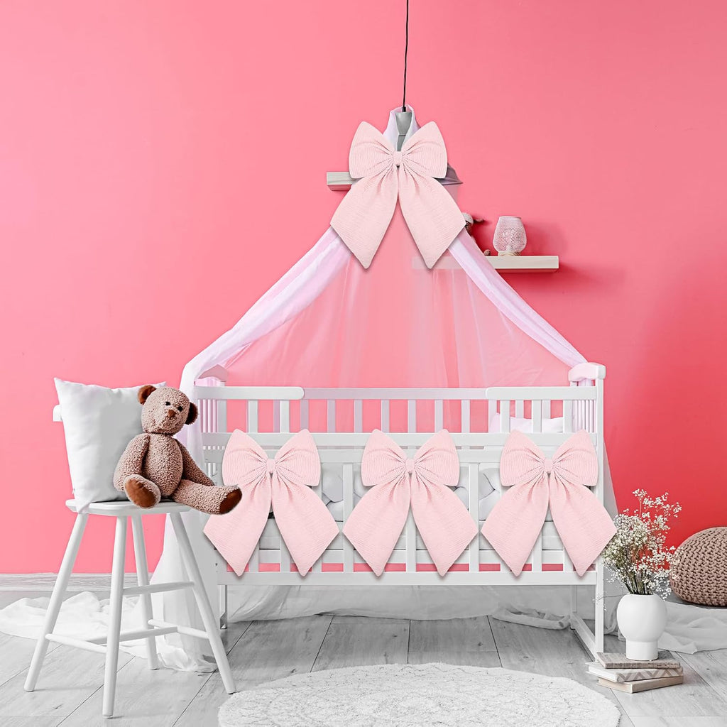 Riceshoot Large Crib Bows - 11 x 16 Inch Coquette Bow Decorations for Nursery & Infant Bassinet (Pink)