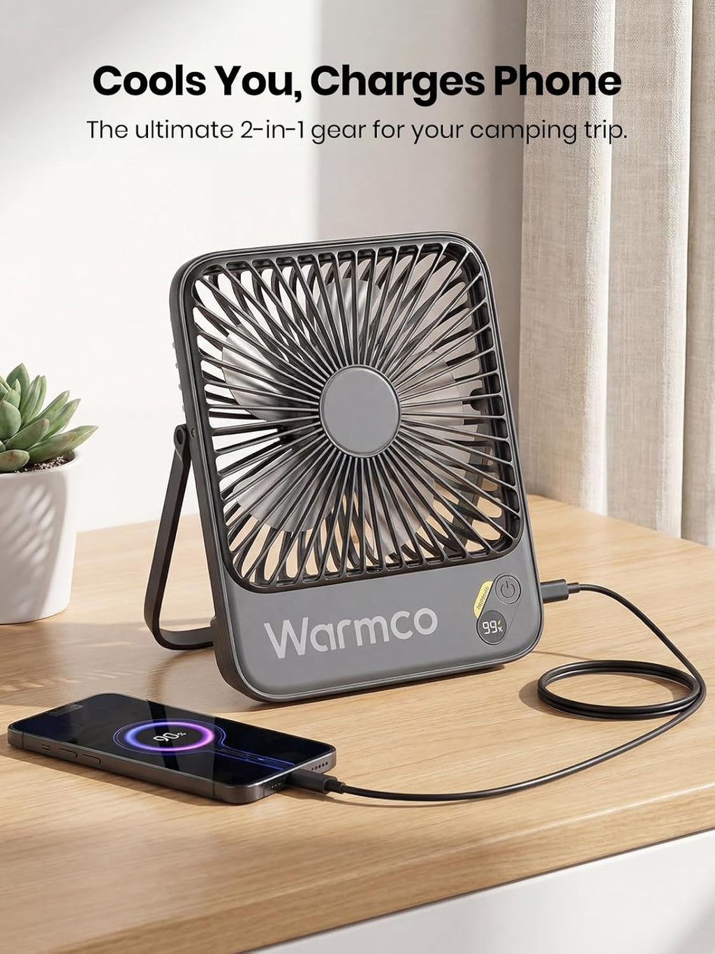 Warmco 10000mAh Portable Travel Fan - 7-Inch Ultra-Thin, Quiet & Rechargeable with 24H Runtime | Ideal for Camping, Office & Bedroom