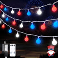 JMEXSUSS 100 LED Connectable Red, White, and Blue String Lights - 33ft Indoor/Outdoor Patriotic Decor with Remote & 8 Modes