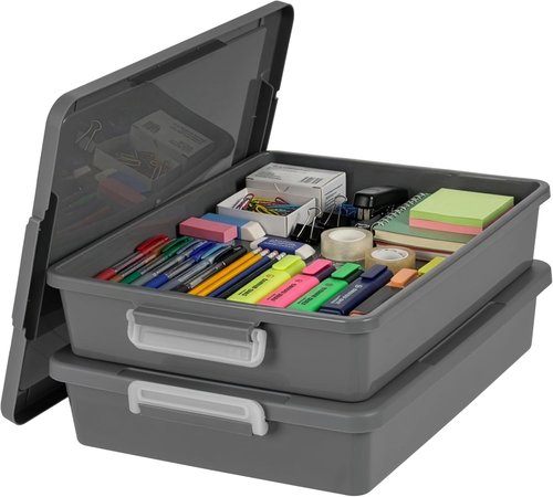IRIS USA Craft Storage Container Bins - 6 Qt. Stackable Organizer with Lids | 2 Pack in Gray