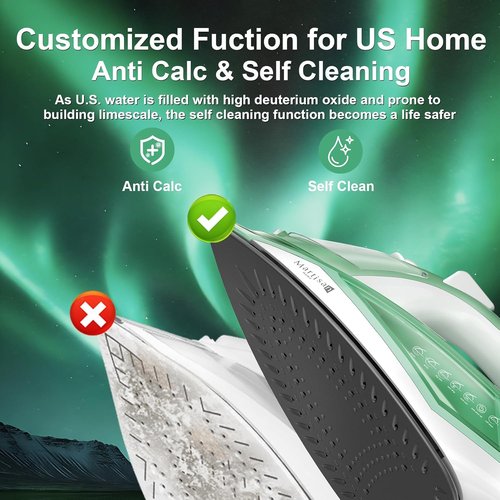 Martisan Steam Iron - 1600W Fast Heating with Non-Stick Ceramic Soleplate | Green Color, Precise Thermostat