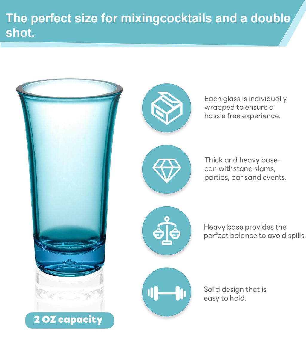 ADOTBLOB Set of 24 Acrylic Clear Shot Glasses- Thick Base, Sturdy Acrylic, Transparent Design - Perfect for Vodka, Tequila, and Cocktail - Great Gift for Men, Husband (24 Piece/Blue)