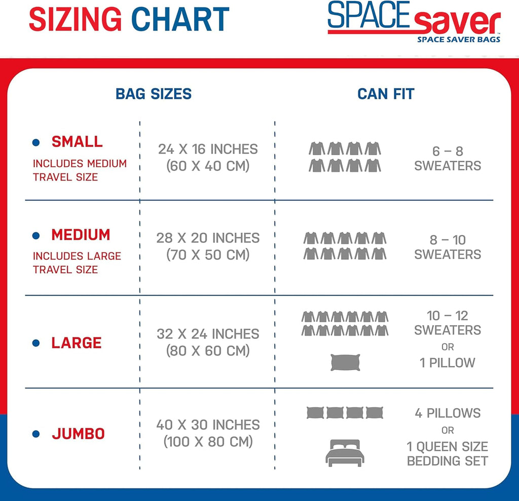 Skiennix Vacuum Storage Bags - 4 Pack Compression Bags for Clothes, Jackets & Suits | Space Saver with Hand Pump (2S & 2L)