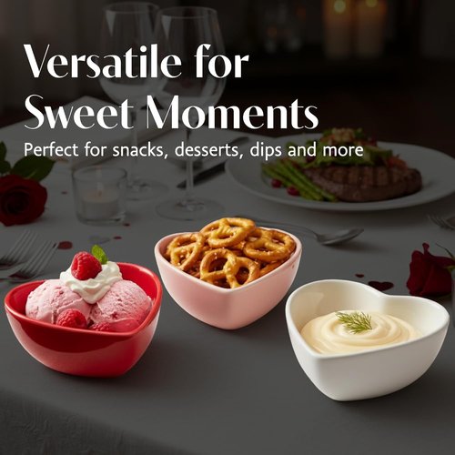 BIA Heart Dish Set - 3-Piece 6 oz Heart-Shaped Stoneware Serveware for Snacks & Desserts