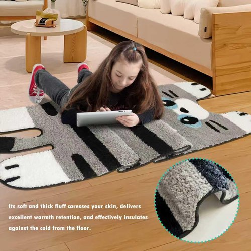 Isyorefam Cute Tibetan Cat Rugs,1.7x5.9ft Tufted Cat Shaped Runner Carpet, Cartoon Kitty Bath Mat Decor Washable for Bedroom Bathroom Living Room,Grey