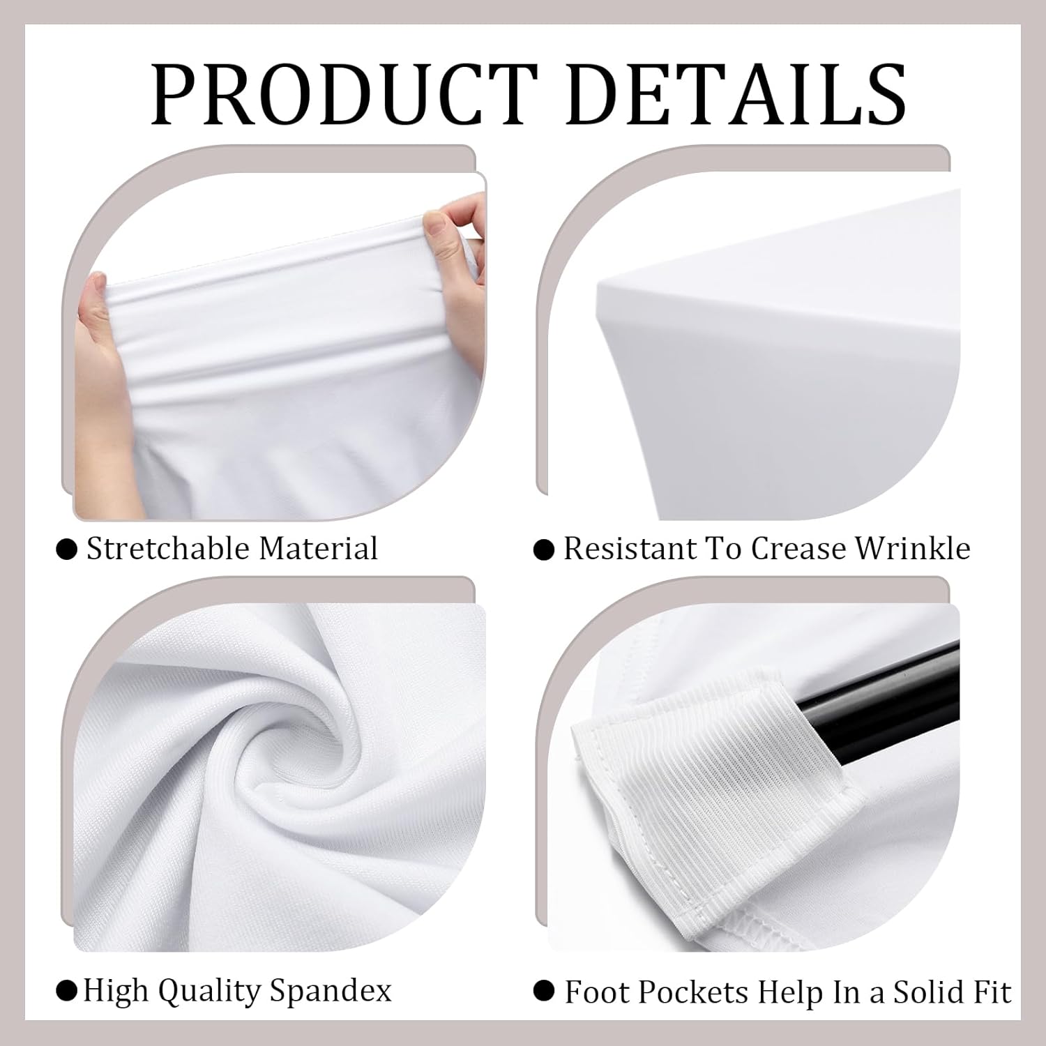 Skiennix 2-Pack White Spandex Table Covers - Fitted, Wrinkle-Resistant, 6ft x 18in for Events & Displays
