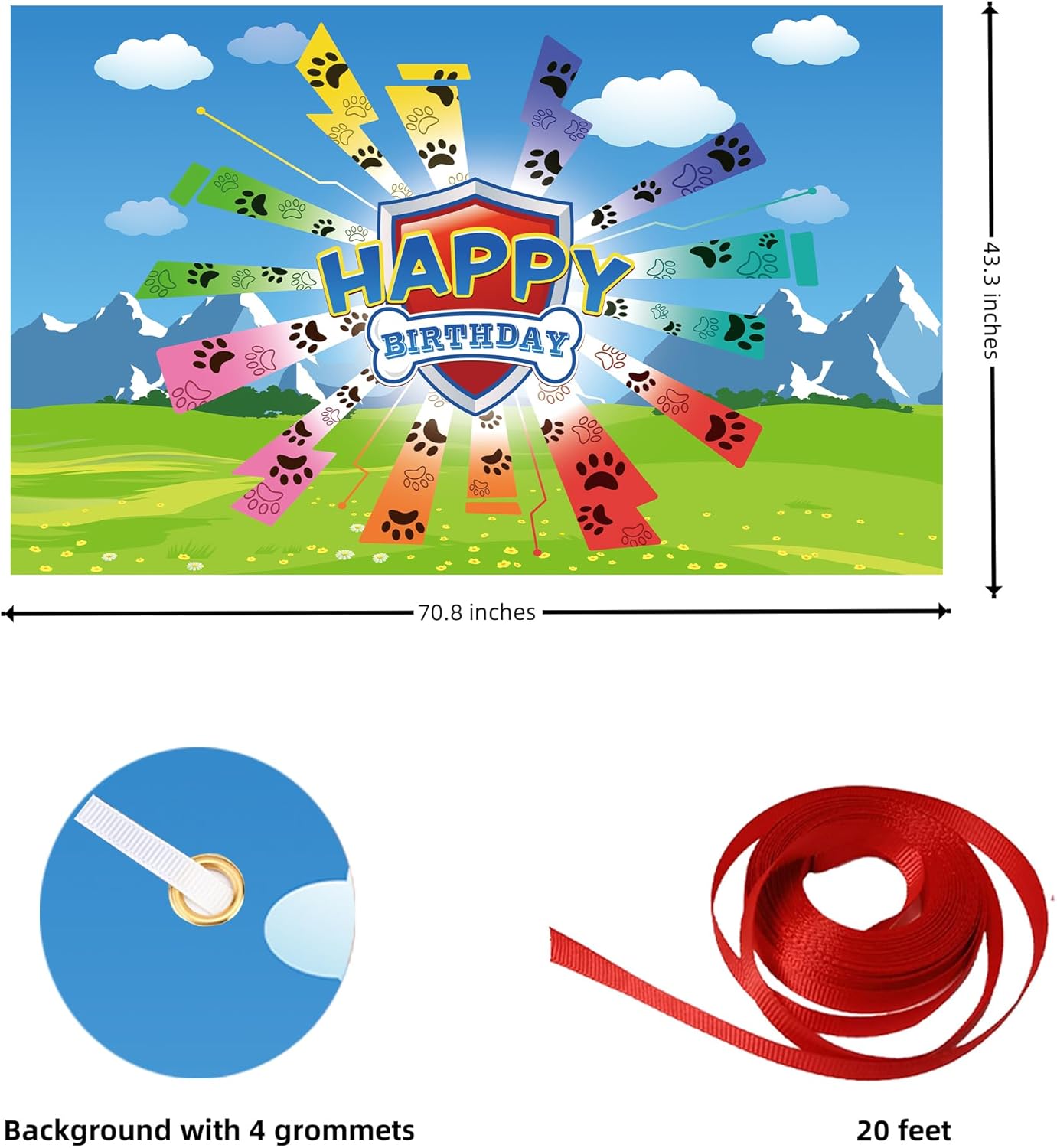 Skiennix Dog Paw Birthday Banner - Giant 70.8x43.3 Inch Decoration for Baby & Kids Parties