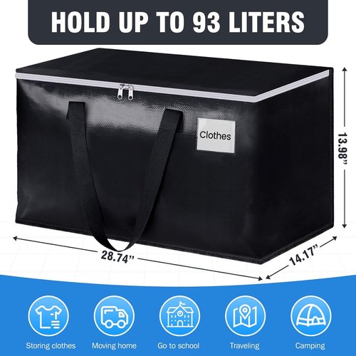 BlissTotes Collapsible Moving Bags - Heavy-Duty Storage Totes with Zippers & Handles | 93L, 6-Pack, Black