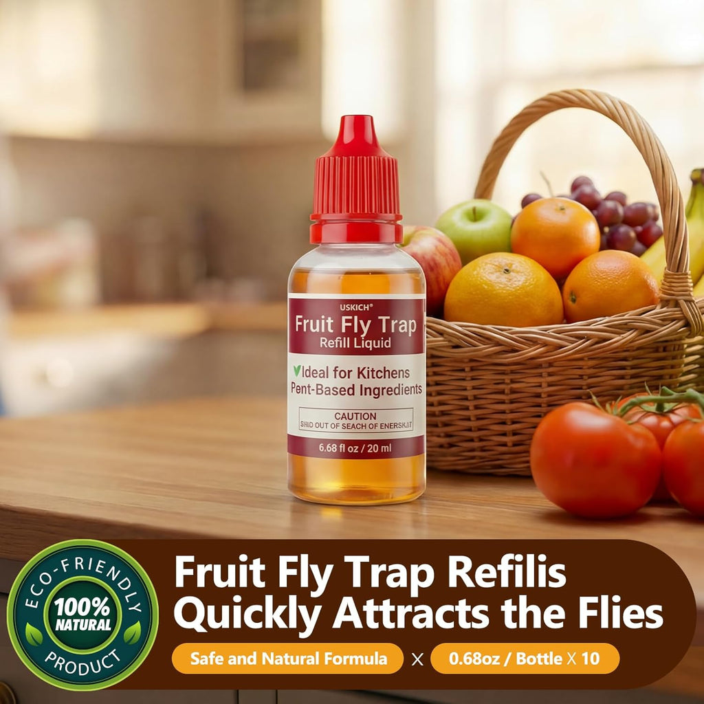 Skiennix Fruit Fly Trap Refill - 10 Pack, 0.68oz Bottles | Non-Toxic Gnat Catcher for Home Use