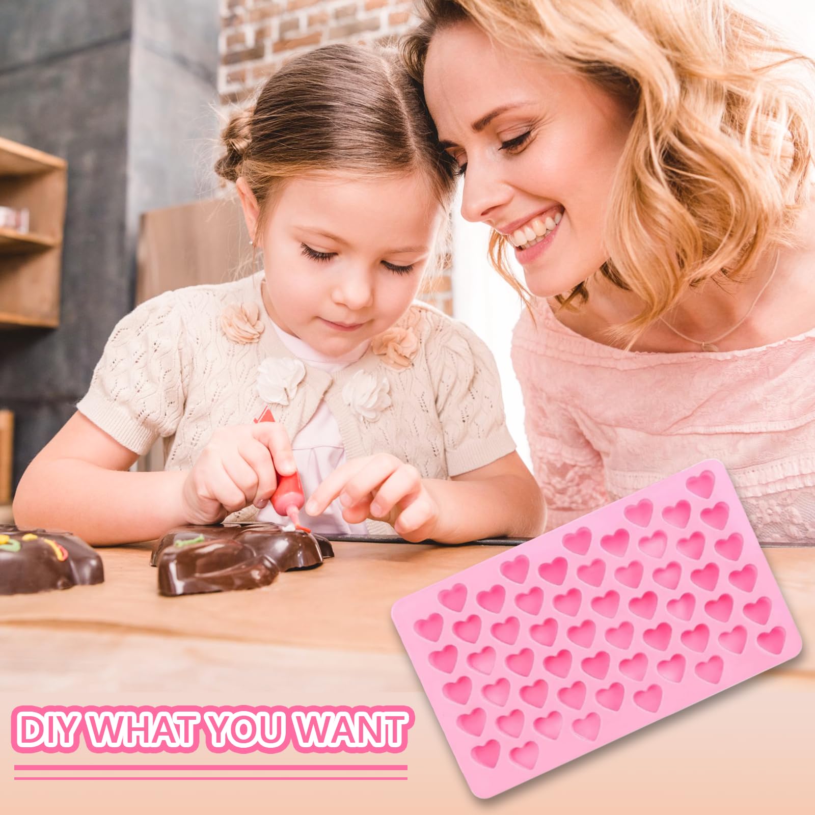 1 Pack Heart Shaped Nonstick Food Grade Silicone Reusable Chocolate Candy Molds for Heart Shaped Candy Ice Cubes Chocolate Jelly Treat Candles