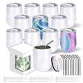 BetterSub12 oz Sublimation Wine Tumblers, Double Wall Insulated Stainless Steel Sublimation Cups with Lid, Metal Straw, Brush, Individually Display Box, White (12 Packs White)