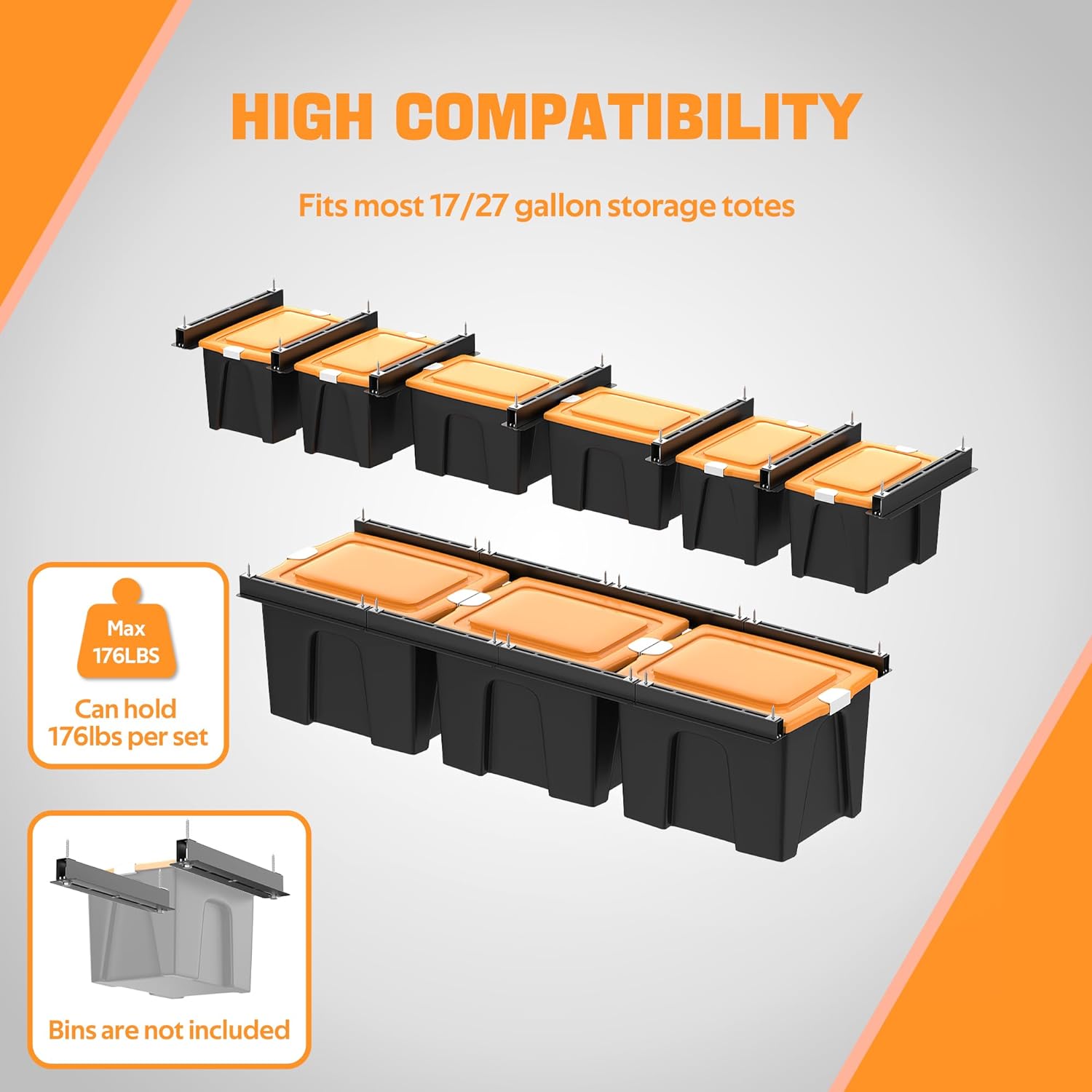 Ultrawall Overhead Garage Storage Racks - Heavy Duty Ceiling Organizer for Bins | Adjustable Width (7 Pack)
