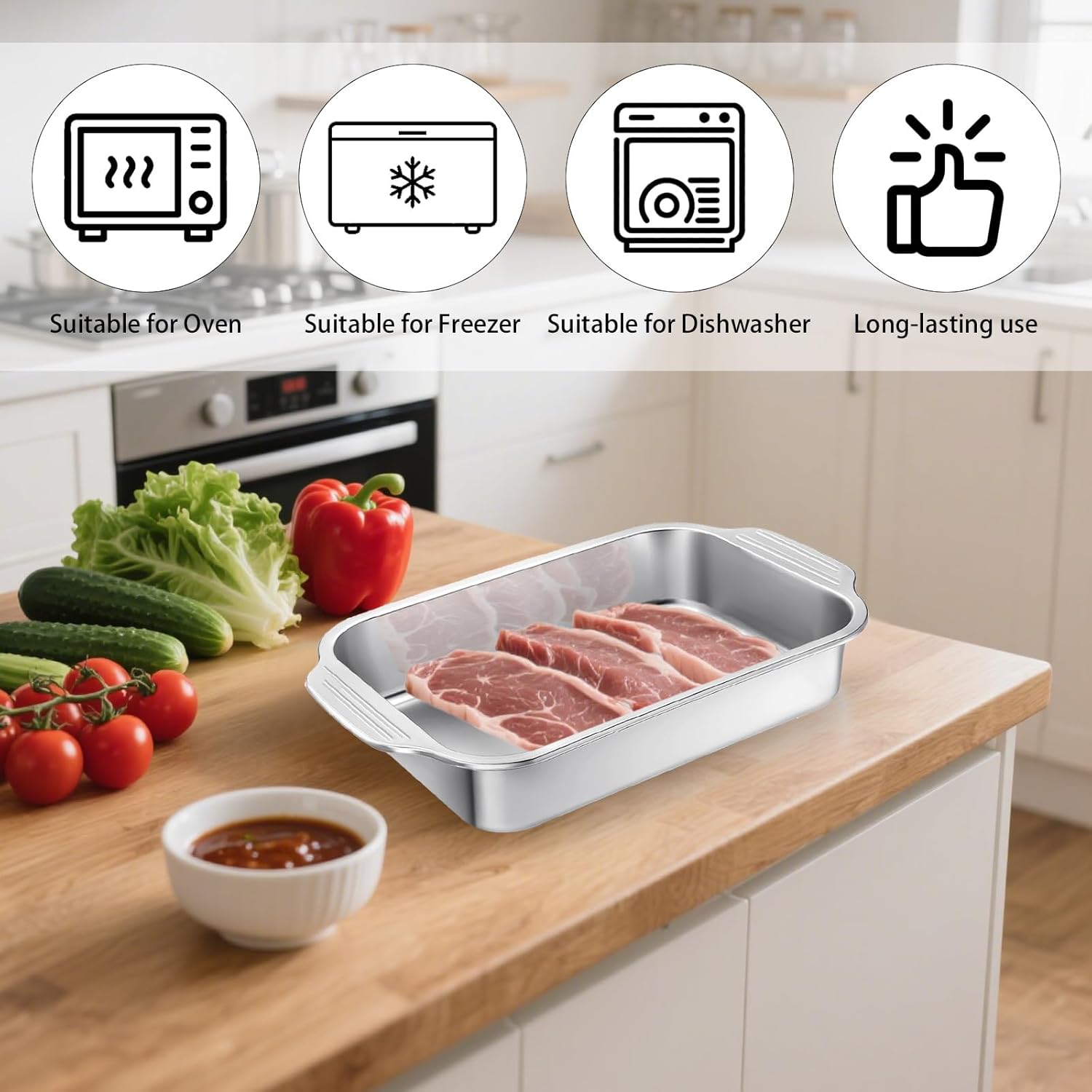 Skiennix Stainless Steel Cake Pan Set - 9 x 13 Inch Baking Dish with Handles for Versatile Cooking