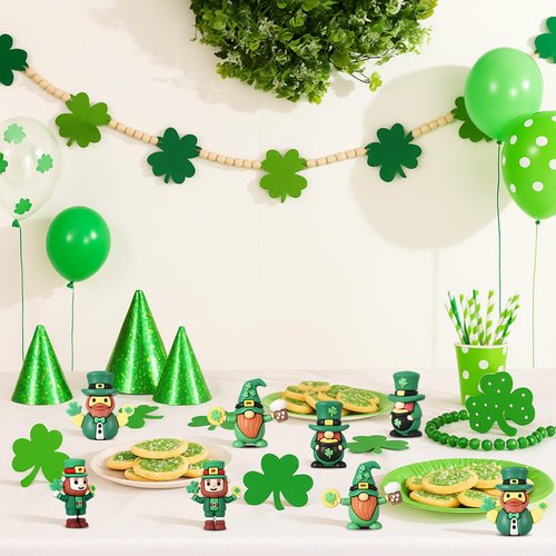 Halloscume 25 Pcs Mini St. Patrick's Day Gnome Figurines Green Irish Leprechaun Statue Rubber Gnome Table Decor Home Tiered Tray Decoration for Farmhouse Shelf St Patrick's Party Gifts