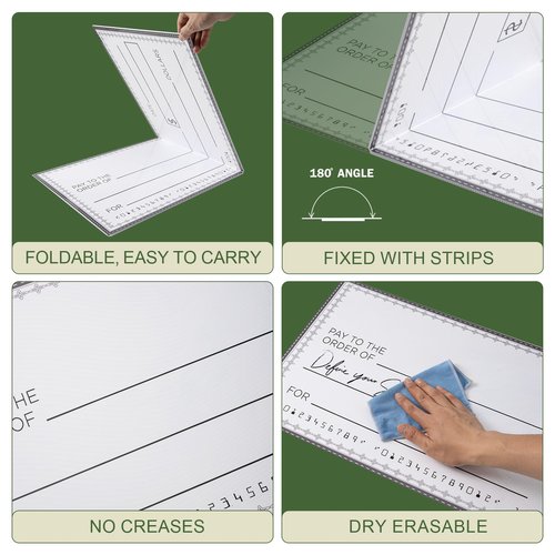 33 * 14 Inch Large Giant Big Fake Hard Oversized Checks Award for Presentations Collapsible Reusable Premium PP Plastic Board with Marker and Adhesive Strips