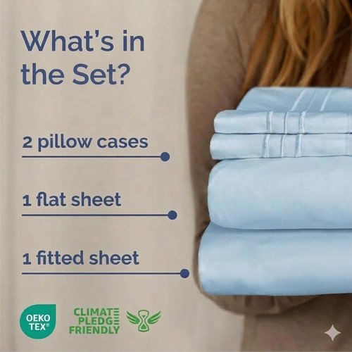 Cal King Size Sheet Set by Oeko-Tex | Comfy, Breathable & Cooling Luxury Bedding - Light Blue, 4 Pieces