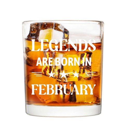 Futtumy Legends Are Born In February, 10 Oz Whiskey Glass, Birthday Gifts for Men, February Mens Birthday Gifts, 40th 50th 60th Mens Birthday Gift Ideas for Dad Grandpa Husband Son Uncle Coworkers